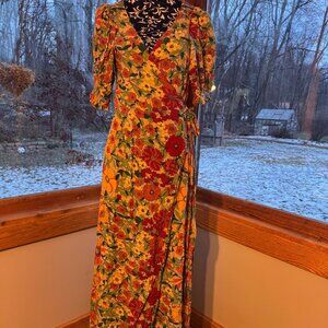 Natural Life Retro Flower Print Wrap Maxi Dress Size S EUC